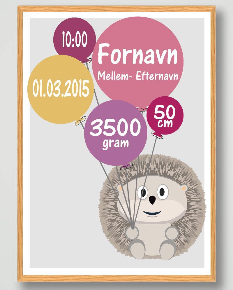 Fødselsplakat med Pindsvin – Den perfekte gave til nyfødte!