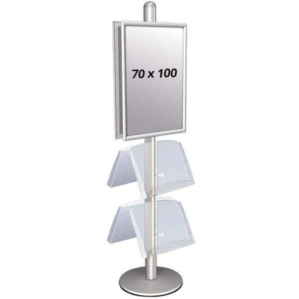 Elegant dobbeltsidet plakatstander med hylder til salg!