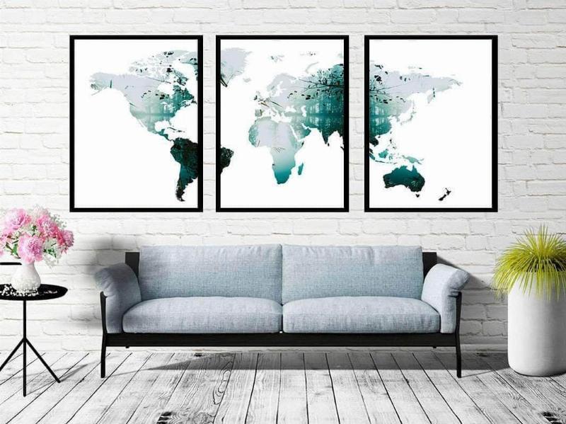 3-delt Verdenskort Plakat – Udforsk Verden fra Hjemmet!