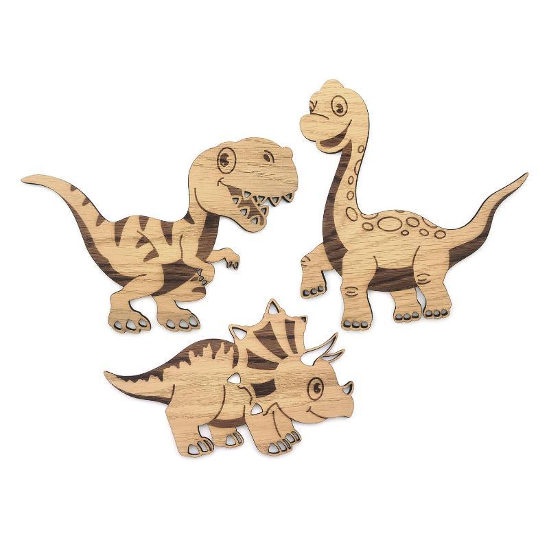 Håndlavet sæt med 3 træ dinosaurfigurer til børn