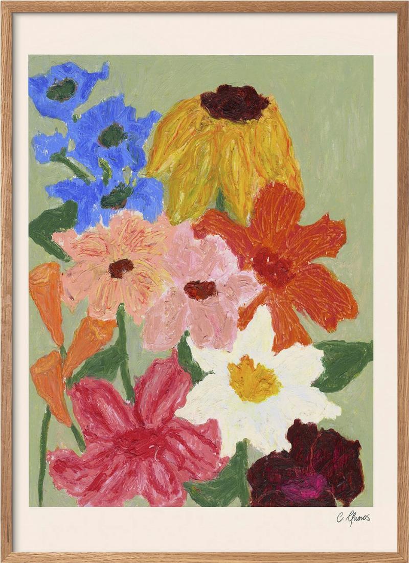Plakat fra The Poster Club x Carla Llanos: Blomster på Salvegrøn