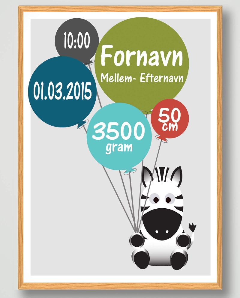 Personlig Zebra Fødselsplakat – Fantastisk Børnegave