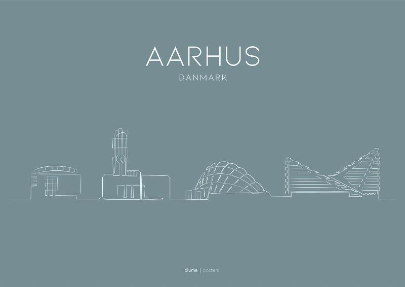 Aarhus Dusty Blue Plakat – Unik Kunst fra Pluma Posters