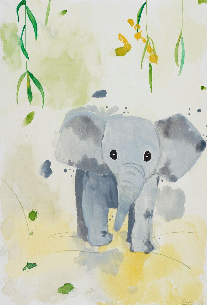 Charmerende Vægkunst: Baby Elefant til Børneværelset