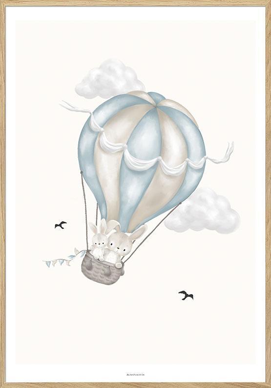 Magisk Børneplakat med Kaniner i Luftballon - Bestil nu!
