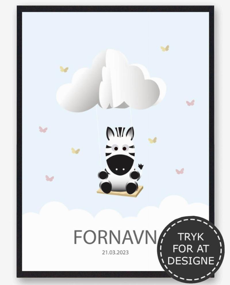 Zebra Navnetavle Plakat – Unik Kunst til Børneværelset