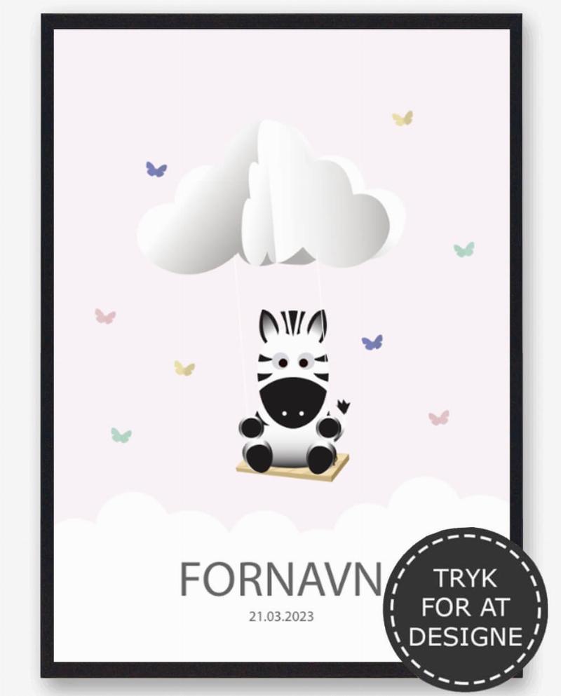 Zebra Navnetavle Plakat – Unik Vægkunst til Børneværelset