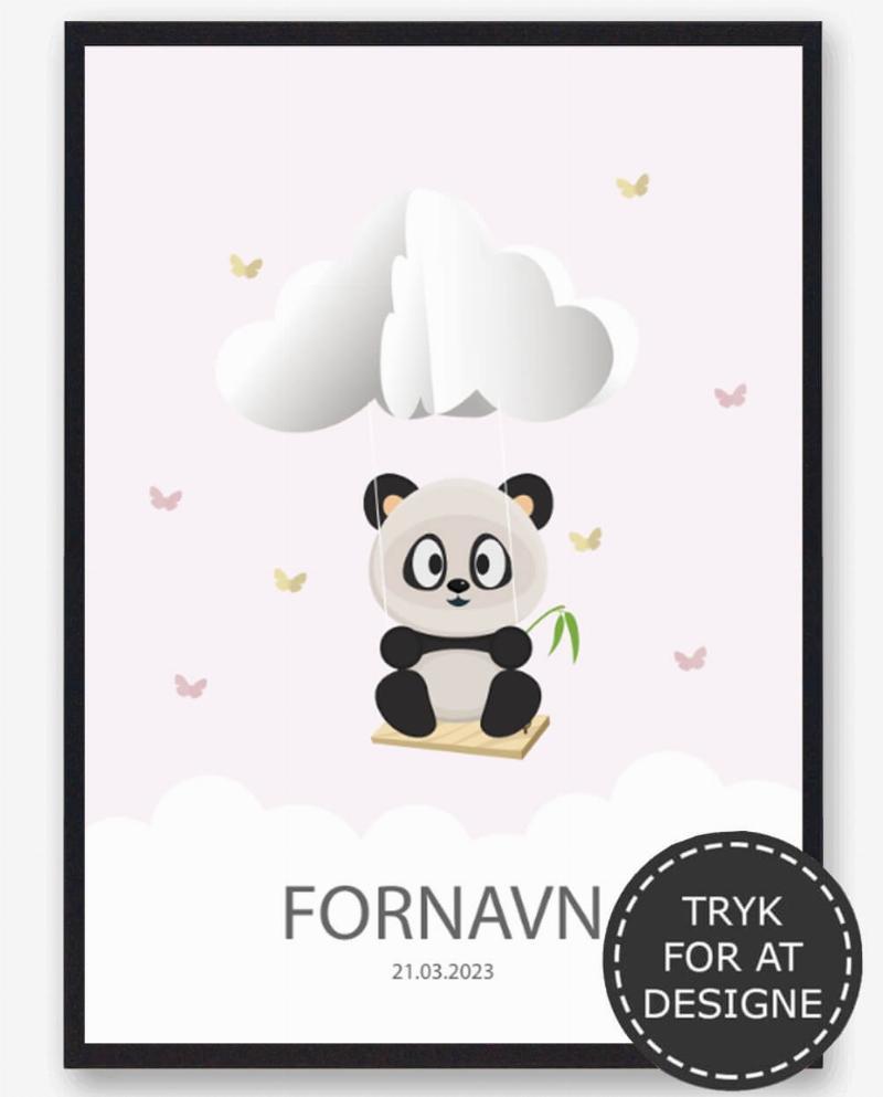 Navnetavle Panda Plakat – Farverig dekoration til børneværelset