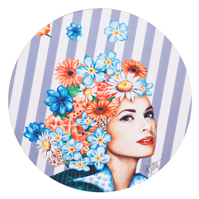 Kanvas Kunsttryk Ø 60 cm – "Blomster i Tankerne" til hjemmet