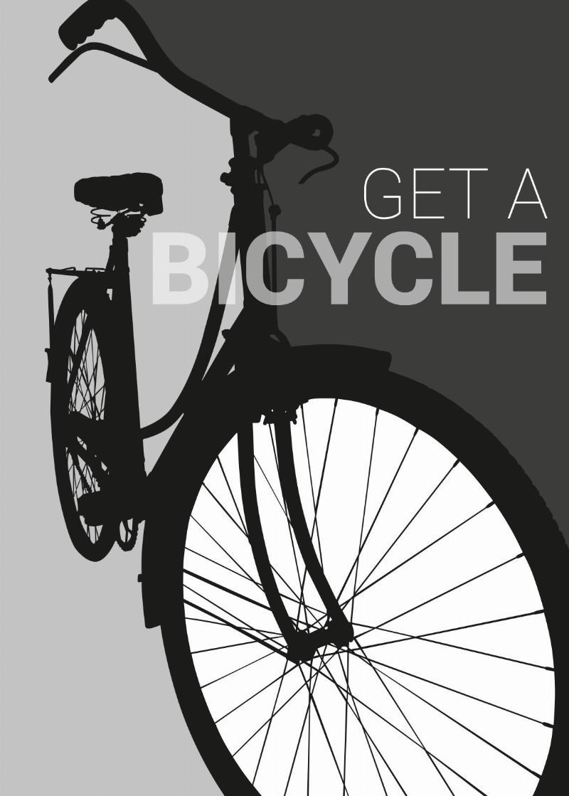 Farverig illustration "Få en cykel" af Rikke Axelsen