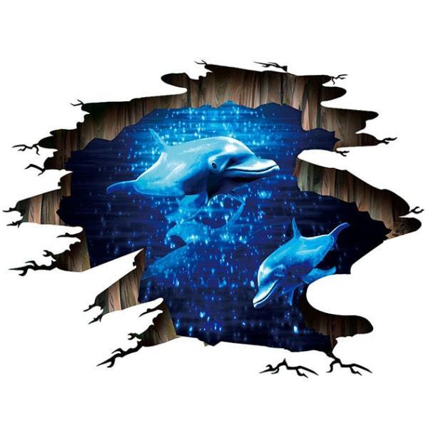Fascinerende 3D Delfin Klistermærke til Væg og Gulv