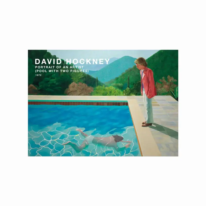Farverig David Hockney plakat – Kunstnerportræt til hjemmet