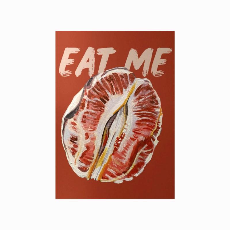 Provokerende plakat "Spis mig" – erotisk kunst til dit hjem!