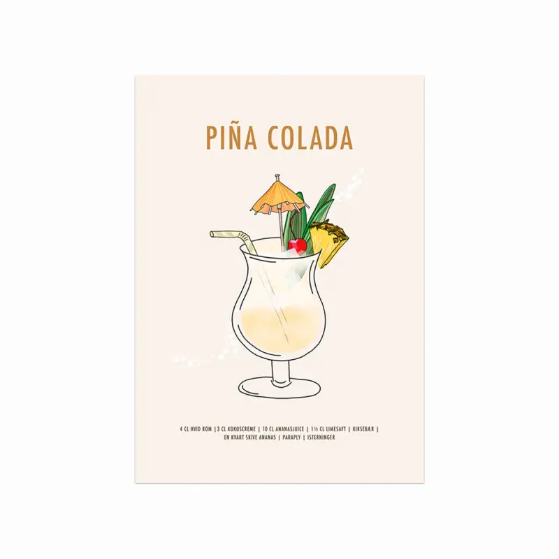 Piña Colada opskrift plakat til køkkenet – Bestil nu!