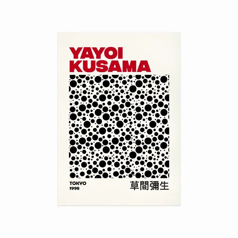 Yayoi Kusama plakat med sorte prikker – unik vægkunst!