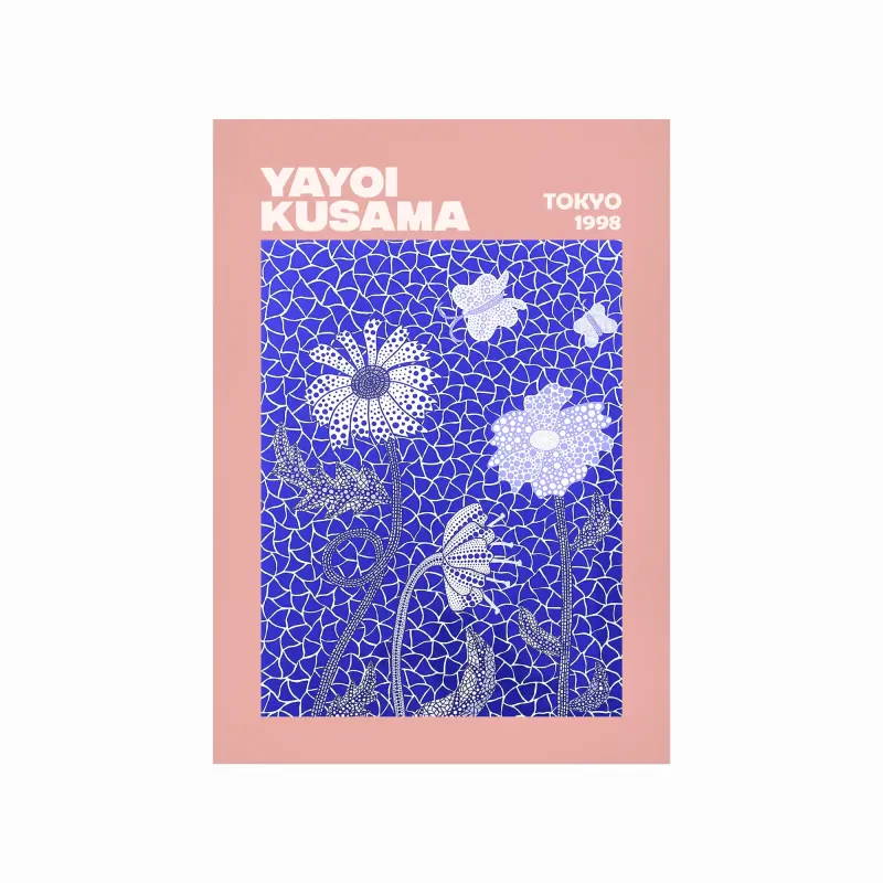 Farverig Yayoi Kusama plakat med blomster til hjemmet