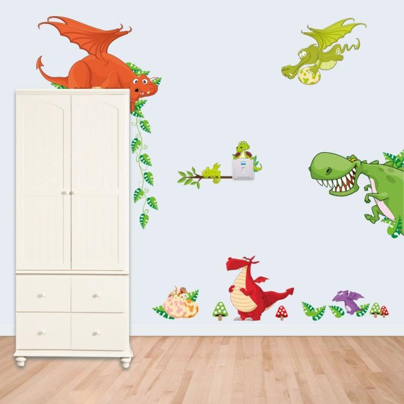 Farverige dinosaur wallstickers til børneværelset!