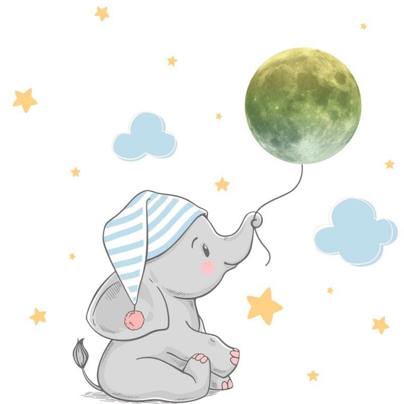 Søde selvlysende elefant wallstickers – 18 stk. til børneværelset