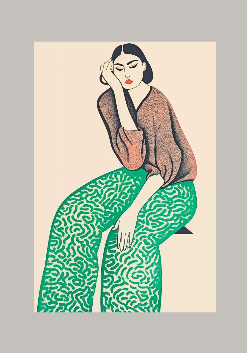 Grøn Kvinde - Fōmu Illustrations Kunstværk til Dit Hjem