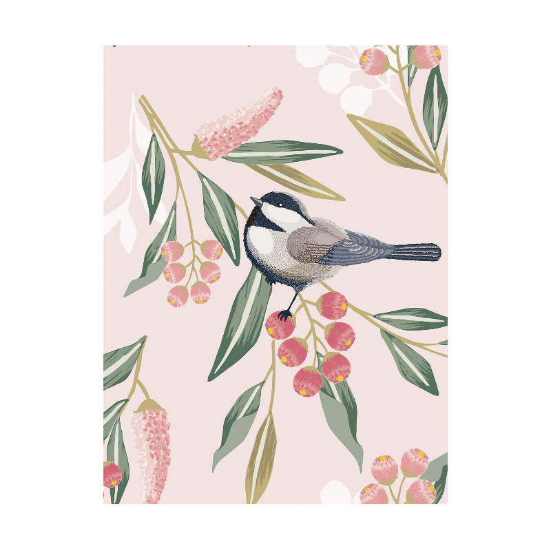 Elegant plakat med fugle og blomster i rosa - 30 x 40 cm