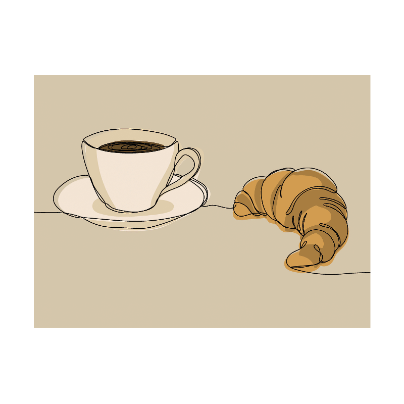 Elegant plakat "Kaffe & Croissant" i beige - Vægkunsttilbud