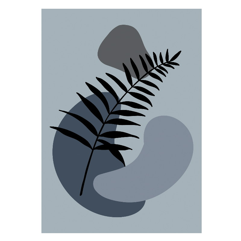 Elegant Blå Vægplakat "Blad Silhuet" – Tilbud!