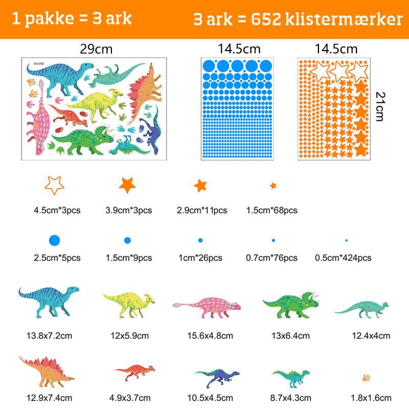 Selvlysende dinosaur vægklistermærker – 652 stk. på tilbud!