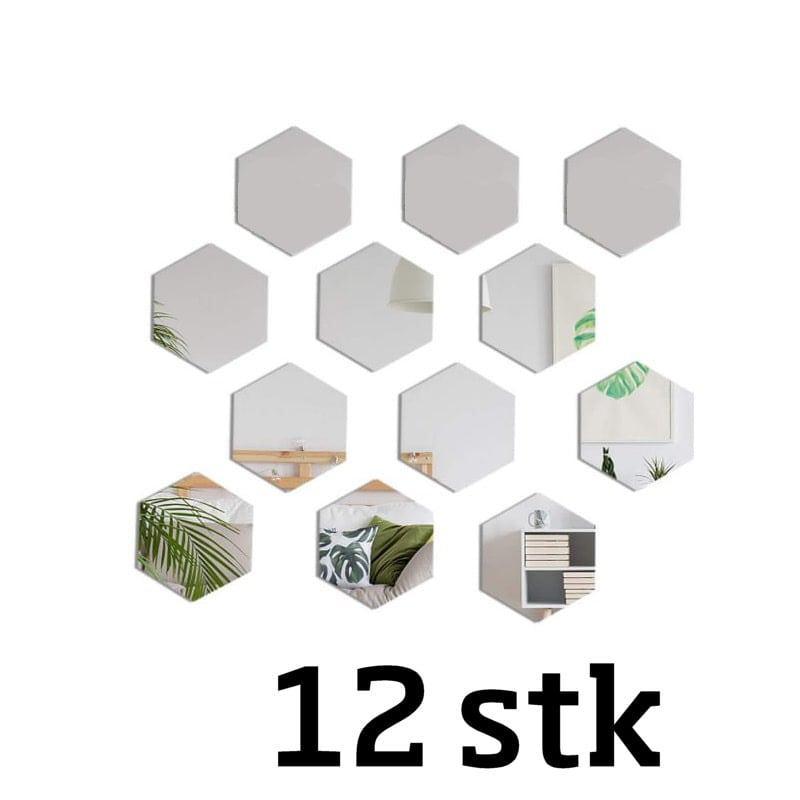Moderne sekskantede spejlklistermærker – 12 stk. til hjemmet