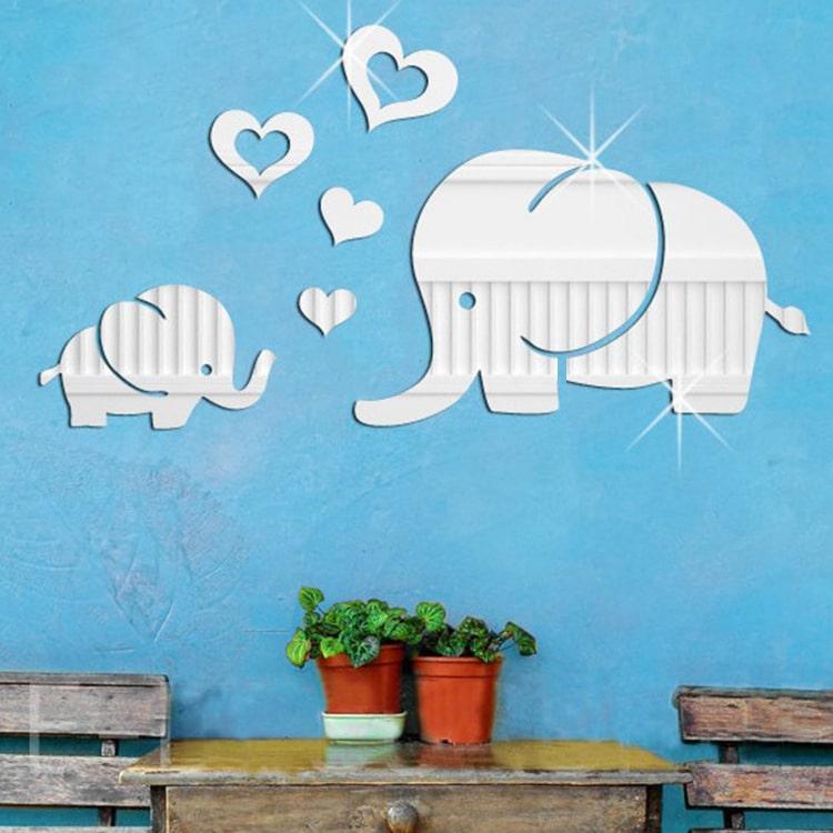 Søde elefant spejlklistermærker med hjerter – Unik dekoration
