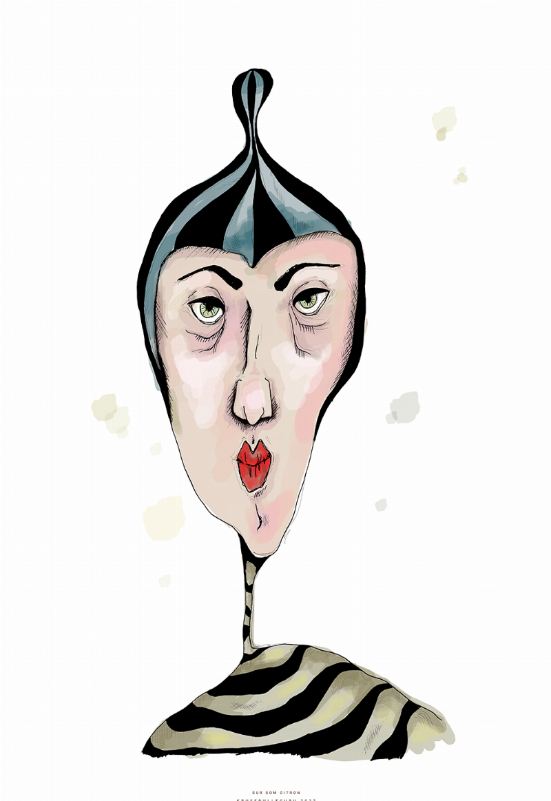 Unik illustration "Sur-Citron" til hjemmet fra Krusedulle Guru