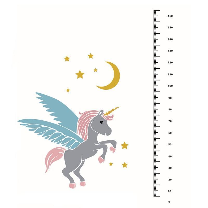 Farverig enhjørning målebånd wallsticker til børneværelset
