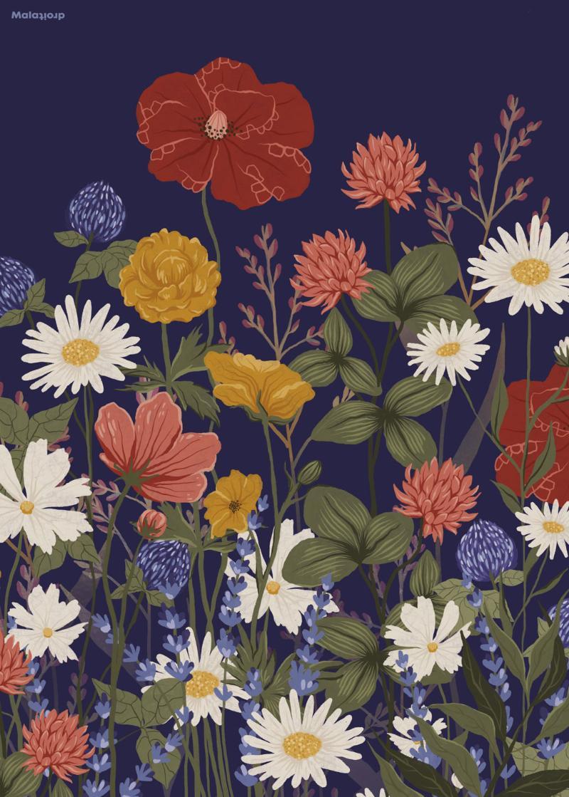 Vilde Blomster Mørk – Unik Kunst til Dit Hjem!