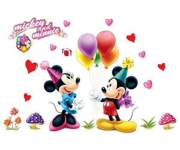 Mickey & Minnie Vægklistermærke til Fødselsdag - 120x75cm