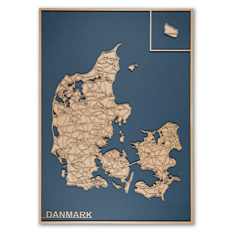Blåt Danmarkskort – Unik vægkunst til dit hjem 60 x 84 cm