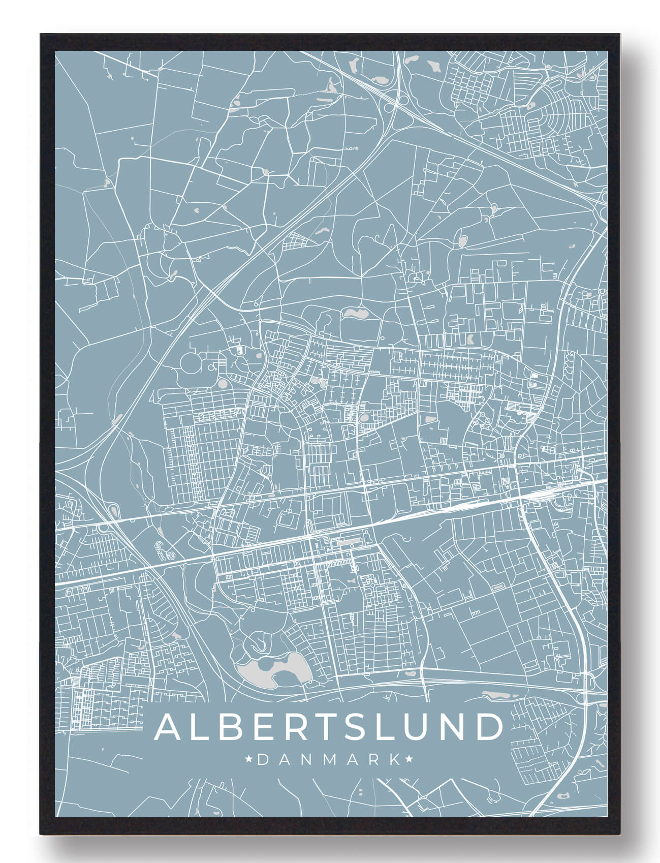 Albertslund plakat i lyseblå – perfekt til stuen!