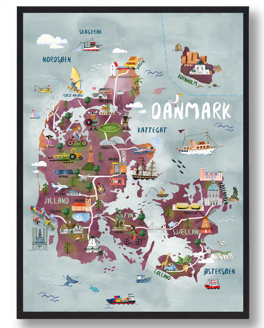 Farverig Danmarkskort Plakat til Børn – Udforsk og Lær!