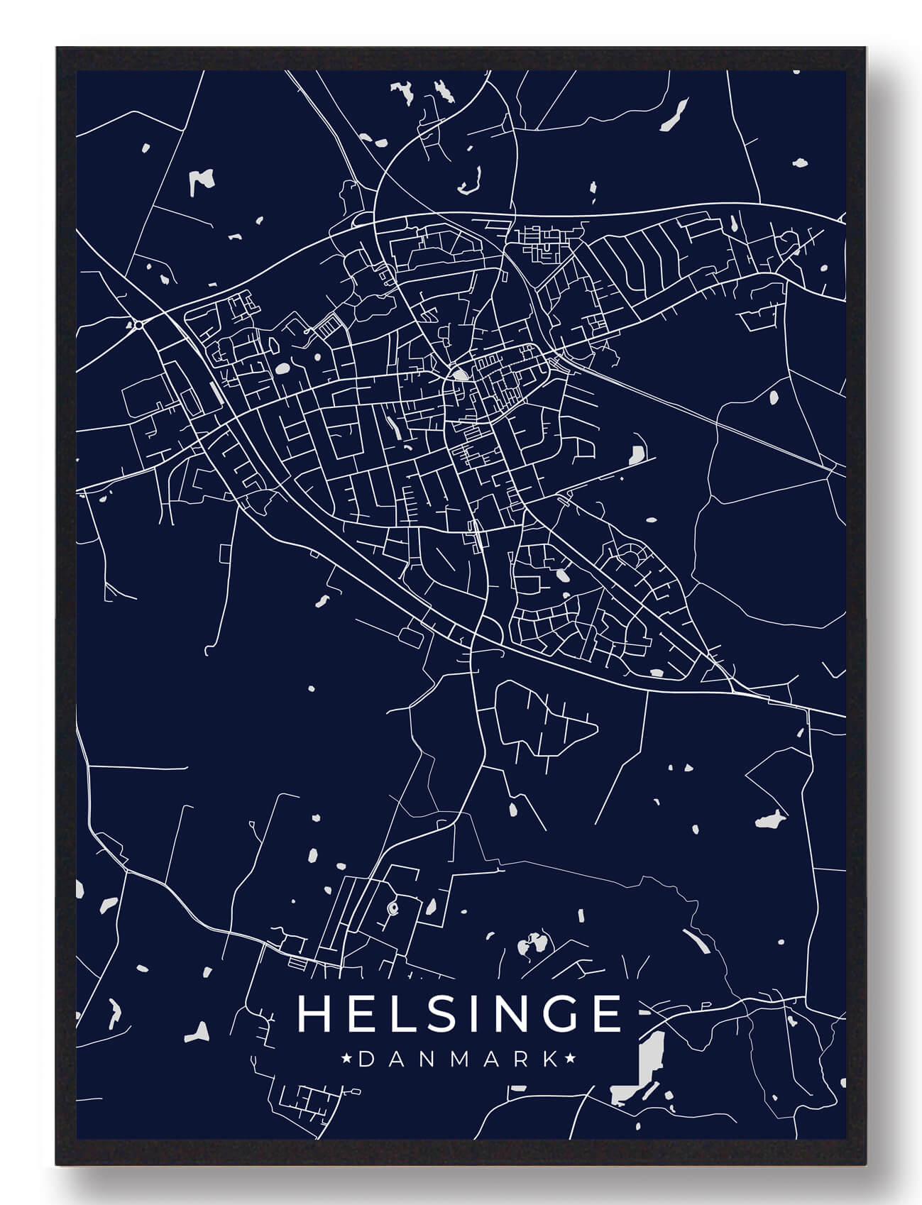 Helsinge Plakat i Mørkeblå – Unik Kunst til Dit Hjem