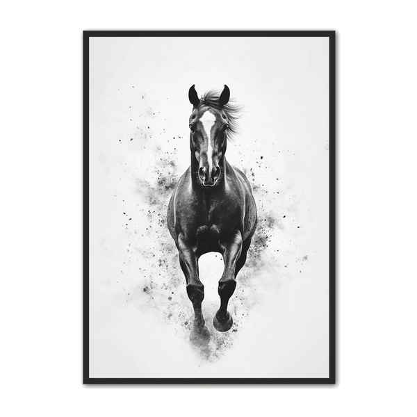 Plakat af Sort Hest i Fuld Galop – Perfekt til Hesteelskere