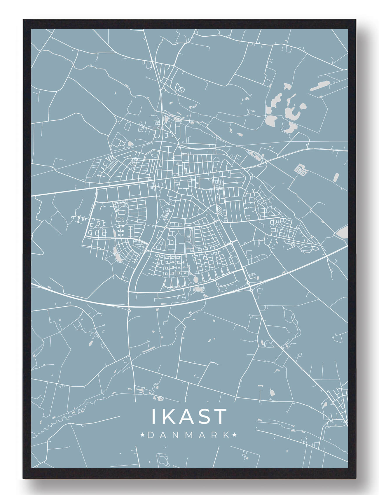 Moderne Lyseblå Plakat af Ikast – Unik Indretning