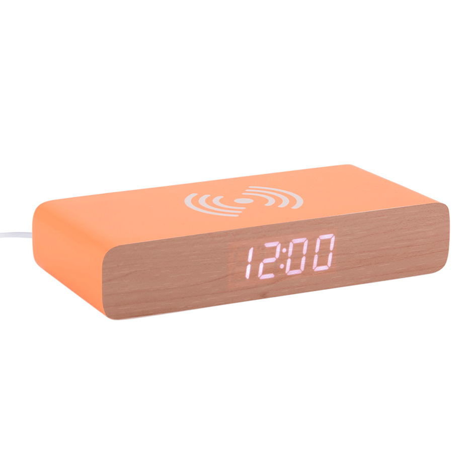 Retro LED vækkeur med trådløs opladning - Orange tilbud
