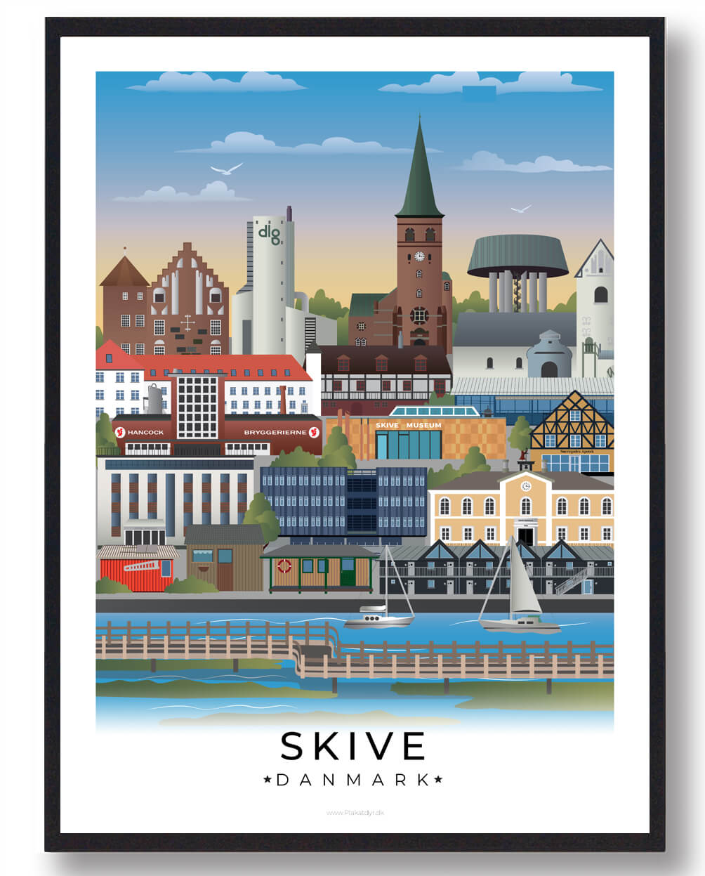Skive Plakat med Hvid Kant – Byens Skønhed til Dit Hjem!
