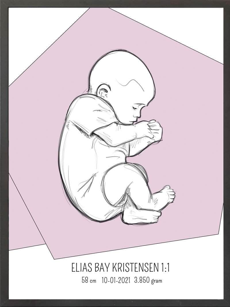Fødselsplakat 1:1 - Blå Fosterstilling til Gave