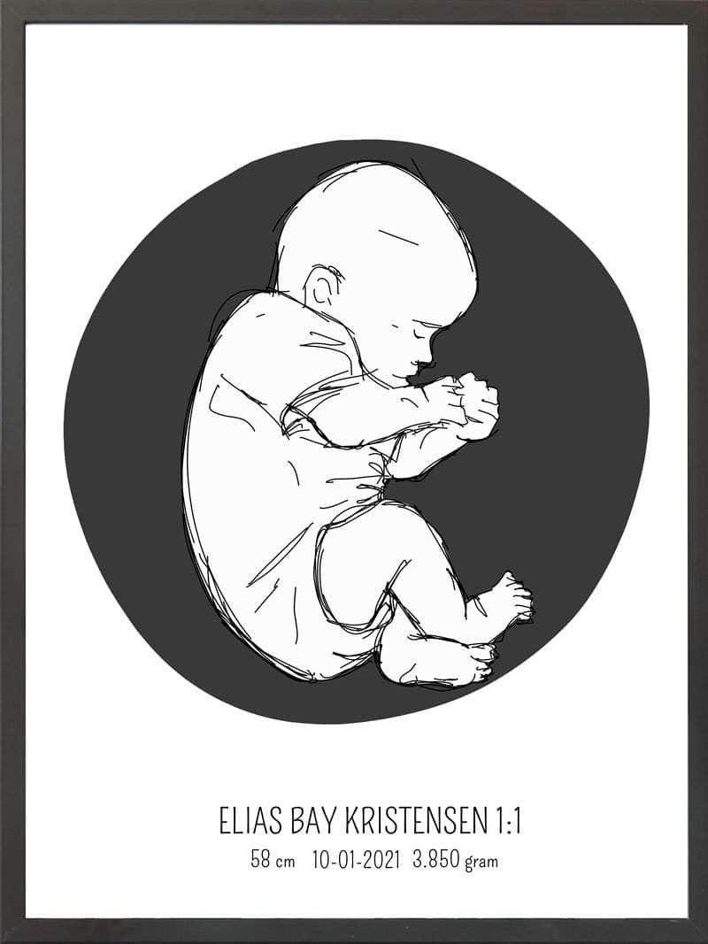 Fødselsplakat 1:1 – Blå Fosterstilling til Gave