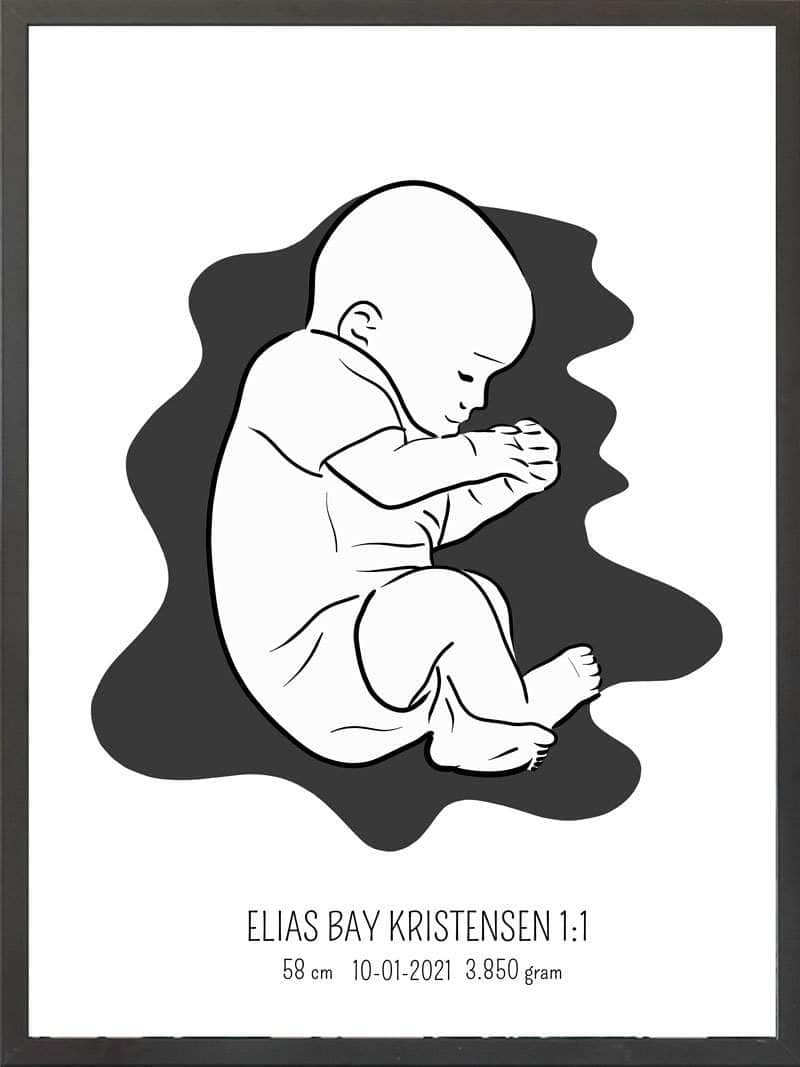 Fødselsplakat 1:1 – Blå Fosterstilling til Nybagte Forældre