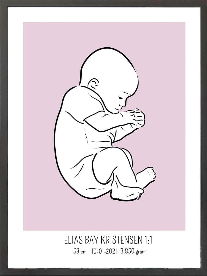Fødselsplakat 1:1 – Blå Fosterstilling til Gave eller Mindesyn