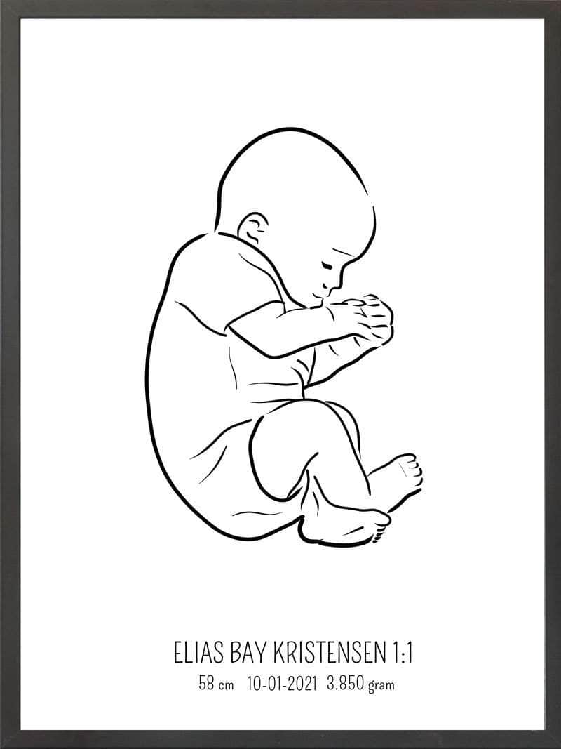 Fødselsplakat 1:1 – Blå Fosterstilling til Nybagte Forældre