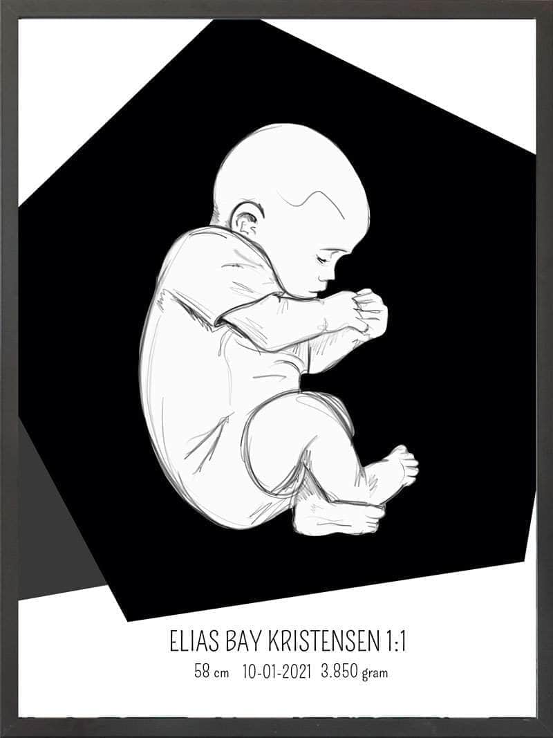Fødselsplakat 1:1 – Lyserød Fosterstilling til Gave