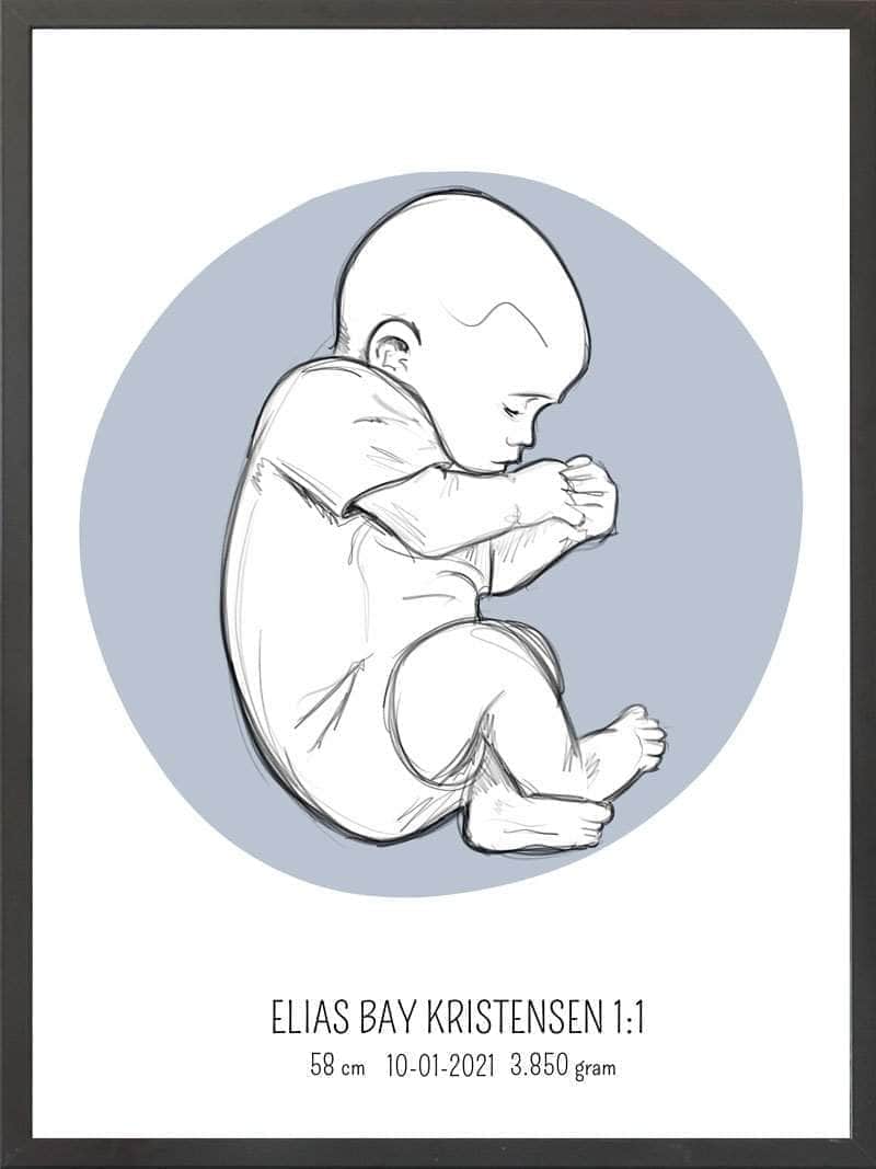 Birth poster / fødselsplakat 1:1 - Fosterstilling lyserød