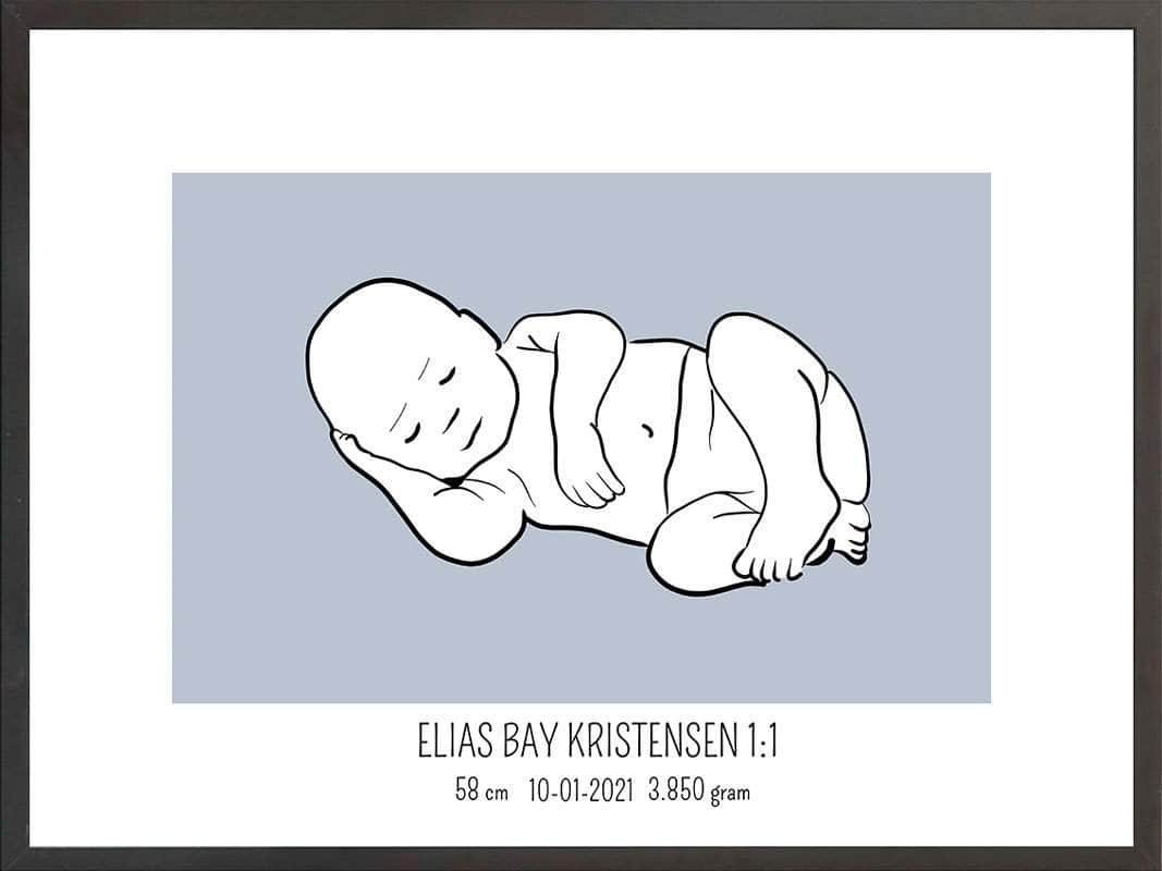 Fødselsplakat 1:1 - Liggende Blå til Nyfødte Forældre