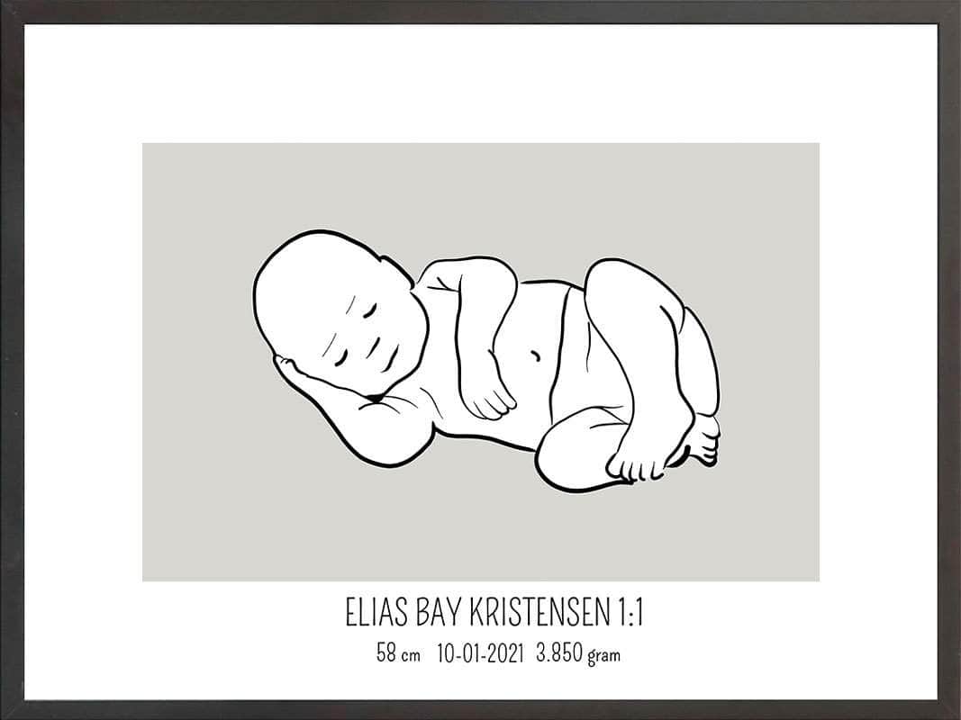 Fødselsplakat 1:1 – Liggende Blå til Unikke Gaveidéer